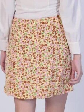 Mango Floral Mini Skirt in Yellow, Pink, Brown NWT XS